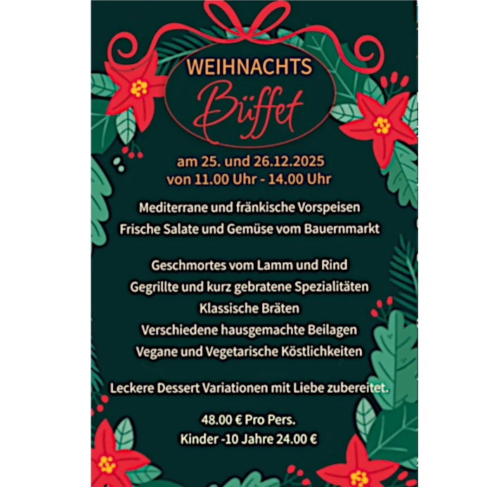 Weihachtsmenü mit fränkischen Spezialitäten im festlichen Design.